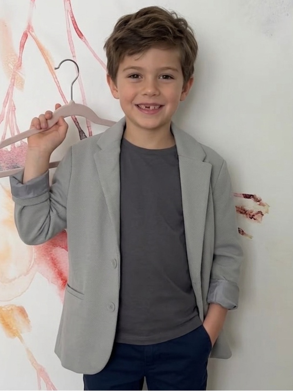 Zara Light Gray Textured Boys  7-8 Blazer - Minimalist Tailored Jacket